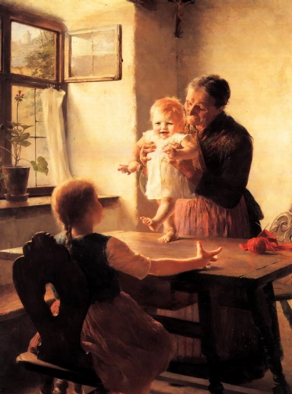An old woman and two children by Georgios Jakobides